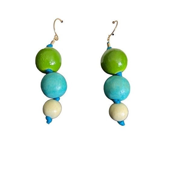 Stephan & Co. Wooden Three Bead Drop Earrings in This Seasons Trending Colors - Picture 2 of 7
